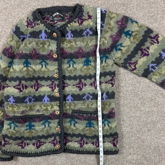 Vintage Lost Horizons Hand Knit 100% Wool Fair Isle Cardigan Sweater Womens L/XL - Picture 8 of 9